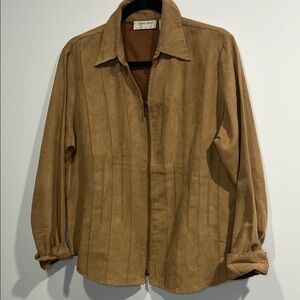 Lemon Grass zip front pin tuck faux suede blouse size Large soft and light